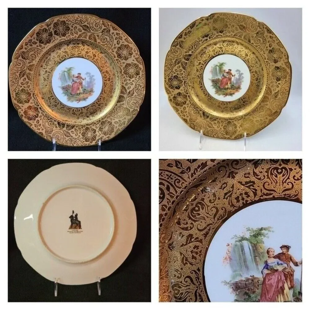 Antique Limoges French Dinner Plates Hand Painted 22K Gold Victorian Lot 3